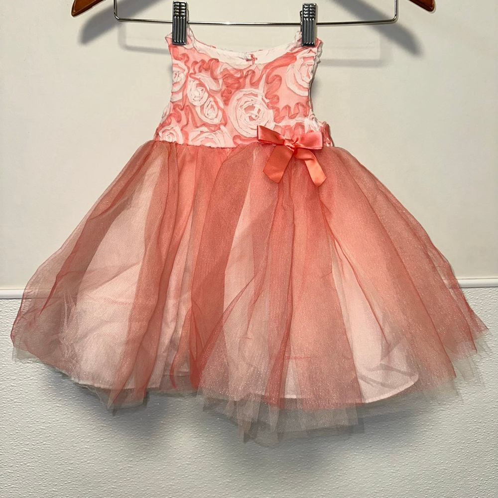 Baby Girl Marmellata Dress 12M Peach Floral Tulle Formal Wedding Flower Tutu